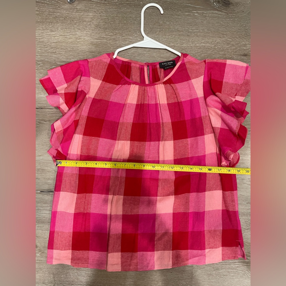 kate spade Pink and Red Plaid Ruffle Sleeve Blouse EUC - Picture 13 of 13